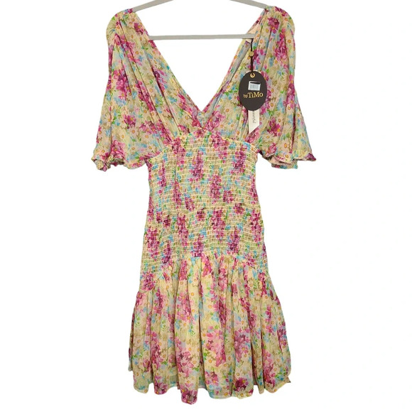 byTiMo FLORAL SMOCKED CHIFFON DRESS IN SUMMER FLOWERS Size XS NWT - Picture 6 of 8